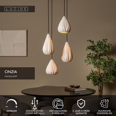 Lucide CINZIA - Hanglamp - Ø 55,5 cm - 4xE27 - Wit